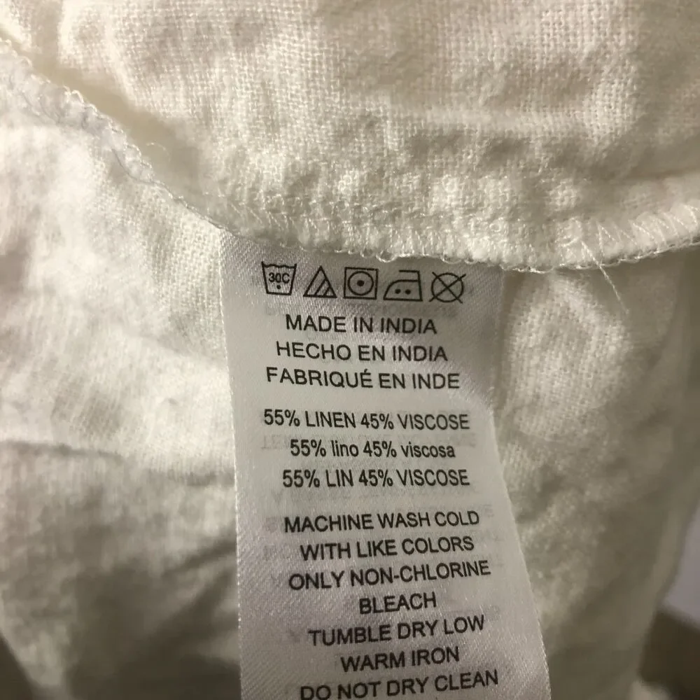 MICHAEL Michael Kors Women's XL Linen Blend Long Sleeve Button Front Shirt White